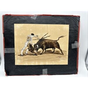 Angel Zapata Bull Fighter Watercolor Sepia Drawing 1959 Signed Bullfighting (#2)